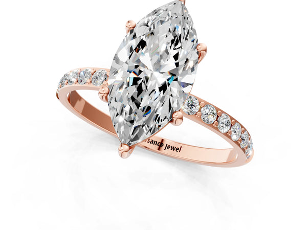 Rose gold Marquise Cut Diamond Pavé Band Solitaire Ring with Four-Prong Setting_43
