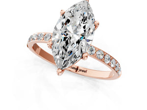 Rose gold Marquise Cut Diamond Pavé Band Solitaire Ring with Four-Prong Setting_67