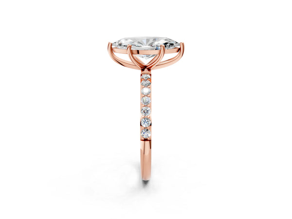 Rose gold Marquise Cut Diamond Pavé Band Solitaire Ring with Four-Prong Setting_68