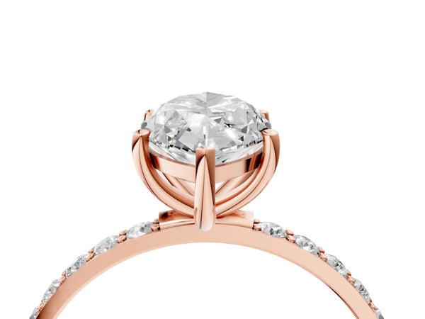 Rose gold Marquise Cut Diamond Pavé Band Solitaire Ring with Four-Prong Setting_76