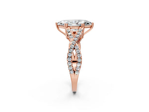 Rose gold Marquise Solitaire Twist Band with Pavé Setting and Four-Prong Setting_14