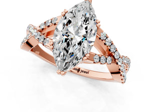 Rose gold Marquise Solitaire Twist Band with Pavé Setting and Four-Prong Setting_19