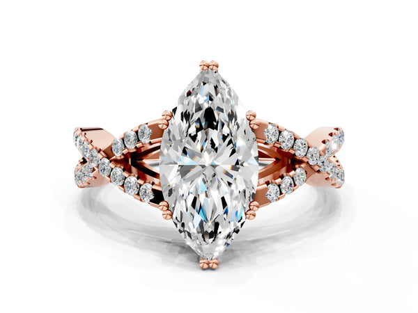Rose gold Marquise Solitaire Twist Band with Pavé Setting and Four-Prong Setting_24