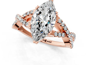 Rose gold Marquise Solitaire Twist Band with Pavé Setting and Four-Prong Setting_25