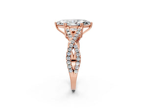 Rose gold Marquise Solitaire Twist Band with Pavé Setting and Four-Prong Setting_26