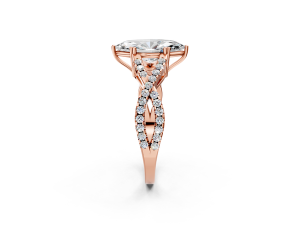 Rose gold Marquise Solitaire Twist Band with Pavé Setting and Four-Prong Setting_2