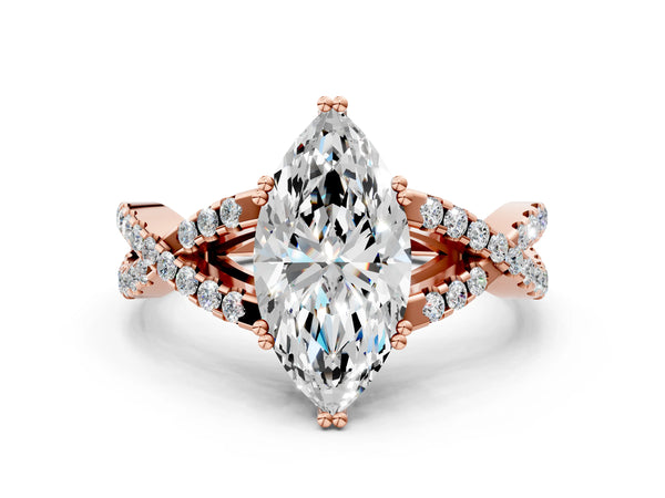 Rose gold Marquise Solitaire Twist Band with Pavé Setting and Four-Prong Setting_42