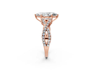 Rose gold Marquise Solitaire Twist Band with Pavé Setting and Four-Prong Setting_44