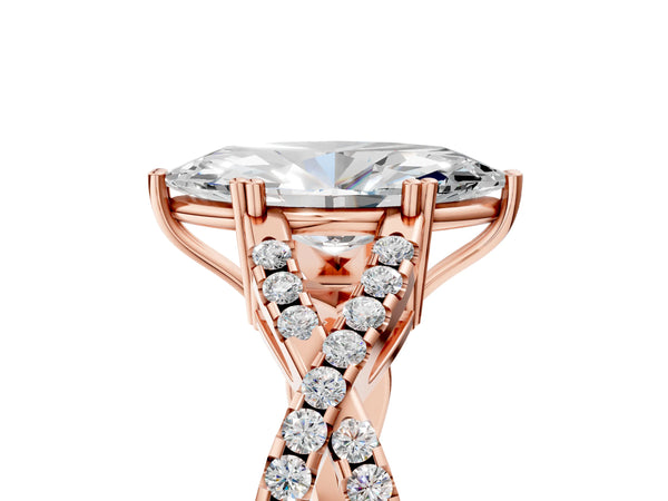 Rose gold Marquise Solitaire Twist Band with Pavé Setting and Four-Prong Setting_47