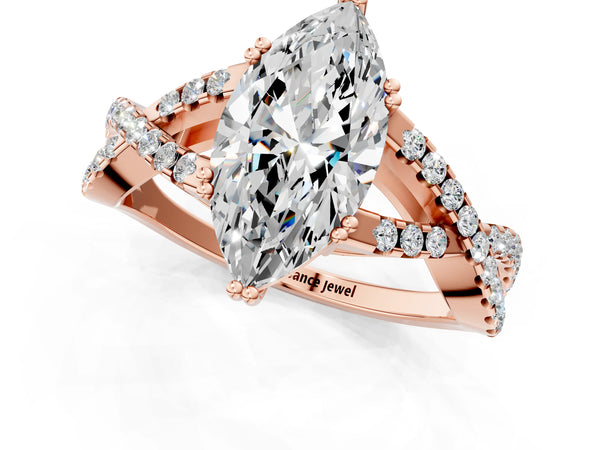 Rose gold Marquise Solitaire Twist Band with Pavé Setting and Four-Prong Setting_49