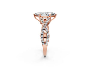 Rose gold Marquise Solitaire Twist Band with Pavé Setting and Four-Prong Setting_50