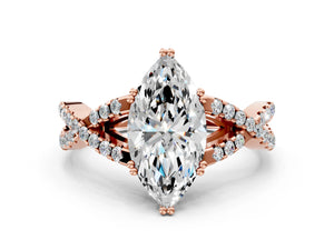 Rose gold Marquise Solitaire Twist Band with Pavé Setting and Four-Prong Setting_54