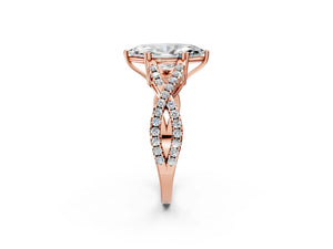Rose gold Marquise Solitaire Twist Band with Pavé Setting and Four-Prong Setting_56