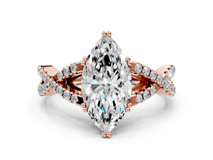 Rose gold Marquise Solitaire Twist Band with Pavé Setting and Four-Prong Setting_60