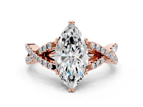 Rose gold Marquise Solitaire Twist Band with Pavé Setting and Four-Prong Setting
