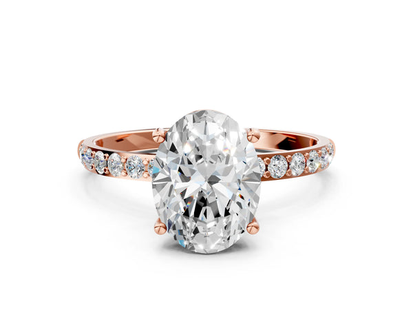 Rose gold Oval Cut Diamond Pavé Band Solitaire Ring with Four-Prong Setting_12