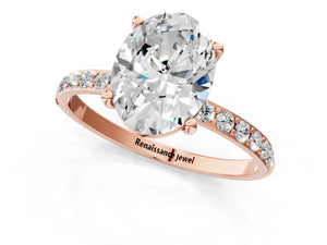 Rose gold Oval Cut Diamond Pavé Band Solitaire Ring with Four-Prong Setting_19