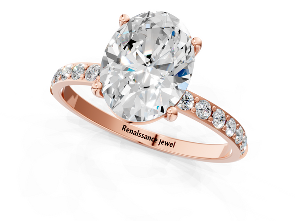 Rose gold Oval Cut Diamond Pavé Band Solitaire Ring with Four-Prong Setting_1