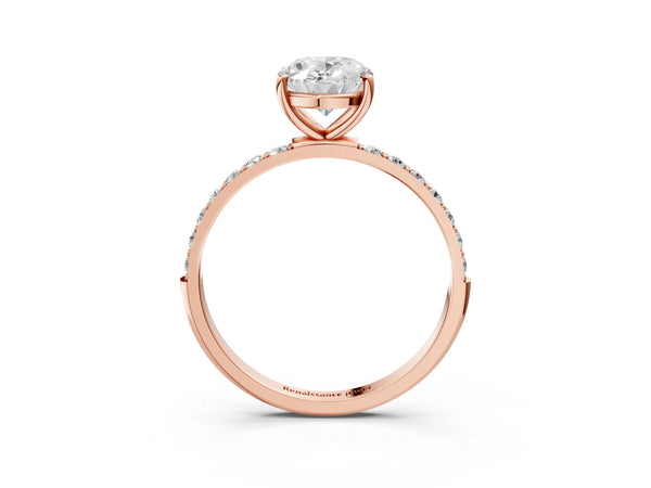 Rose gold Oval Cut Diamond Pavé Band Solitaire Ring with Four-Prong Setting_33