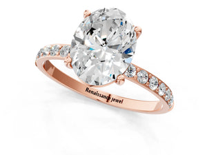 Rose gold Oval Cut Diamond Pavé Band Solitaire Ring with Four-Prong Setting_37