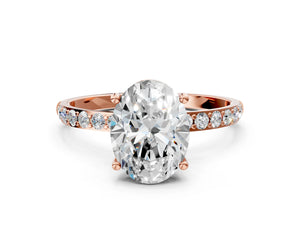 Rose gold Oval Cut Diamond Pavé Band Solitaire Ring with Four-Prong Setting_48