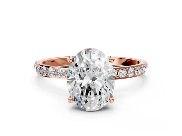 Rose gold Oval Cut Diamond Pavé Band Solitaire Ring with Four-Prong Setting_60