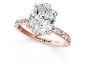 Rose gold Oval Cut Diamond Pavé Band Solitaire Ring with Four-Prong Setting_67