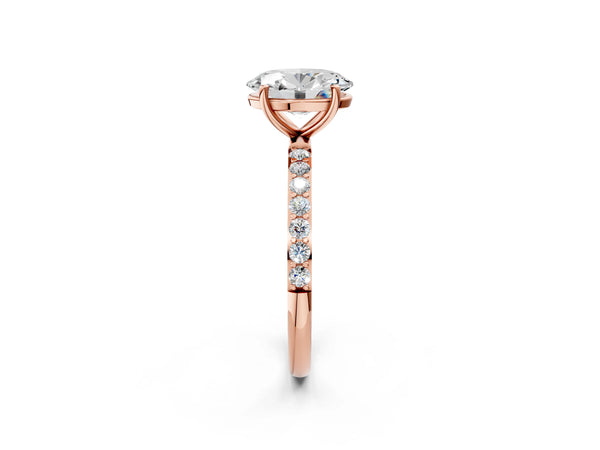 Rose gold Oval Cut Diamond Pavé Band Solitaire Ring with Four-Prong Setting_68