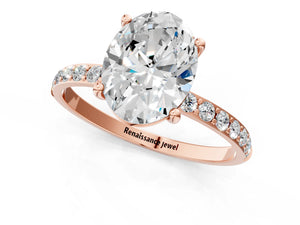 Rose gold Oval Cut Diamond Pavé Band Solitaire Ring with Four-Prong Setting_73