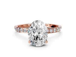 Rose gold Oval Cut Diamond Pavé Band Solitaire Ring with Four-Prong Setting_78