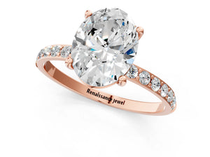 Rose gold Oval Cut Diamond Pavé Band Solitaire Ring with Four-Prong Setting_79