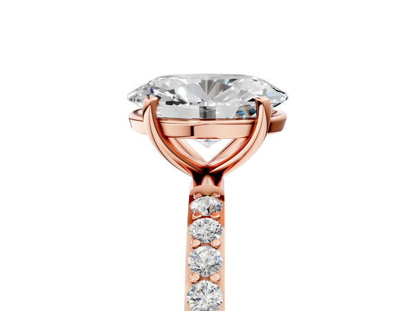 Rose gold Oval Cut Diamond Pavé Band Solitaire Ring with Four-Prong Setting_83