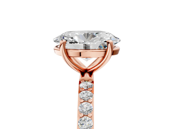 Rose gold Oval Cut Diamond Pavé Band Solitaire Ring with Four-Prong Setting_89
