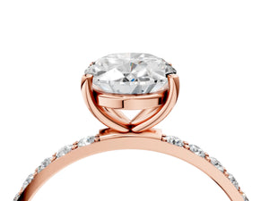 Rose gold Oval Cut Diamond Pavé Band Solitaire Ring with Four-Prong Setting_94
