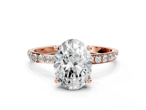 Rose gold Oval Cut Diamond Pavé Band Solitaire Ring with Four-Prong Setting_96