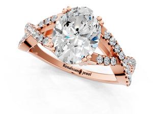 Rose gold Oval Solitaire Twist Band with Pavé Setting and Four-Prong Setting_13