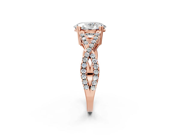 Rose gold Oval Solitaire Twist Band with Pavé Setting and Four-Prong Setting_14