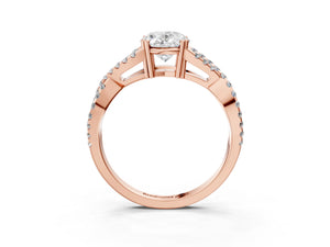 Rose gold Oval Solitaire Twist Band with Pavé Setting and Four-Prong Setting_27