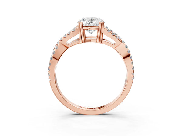Rose gold Oval Solitaire Twist Band with Pavé Setting and Four-Prong Setting_27