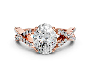 Rose gold Oval Solitaire Twist Band with Pavé Setting and Four-Prong Setting_36