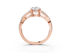 Rose gold Oval Solitaire Twist Band with Pavé Setting and Four-Prong Setting_3