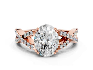 Rose gold Oval Solitaire Twist Band with Pavé Setting and Four-Prong Setting_48