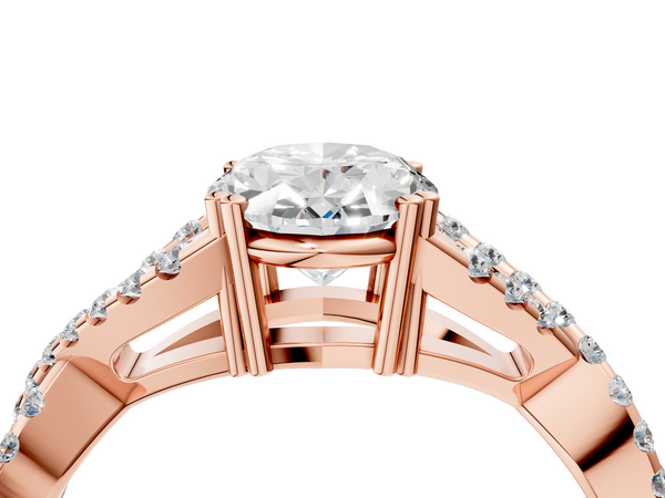 Rose gold Oval Solitaire Twist Band with Pavé Setting and Four-Prong Setting_4