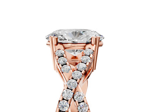 Rose gold Oval Solitaire Twist Band with Pavé Setting and Four-Prong Setting_53