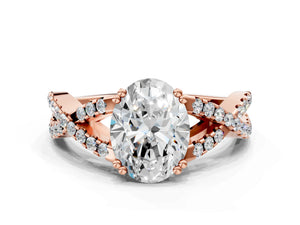Rose gold Oval Solitaire Twist Band with Pavé Setting and Four-Prong Setting_60
