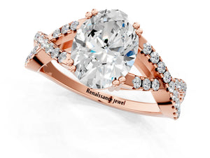Rose gold Oval Solitaire Twist Band with Pavé Setting and Four-Prong Setting_61