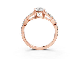 Rose gold Oval Solitaire Twist Band with Pavé Setting and Four-Prong Setting_63