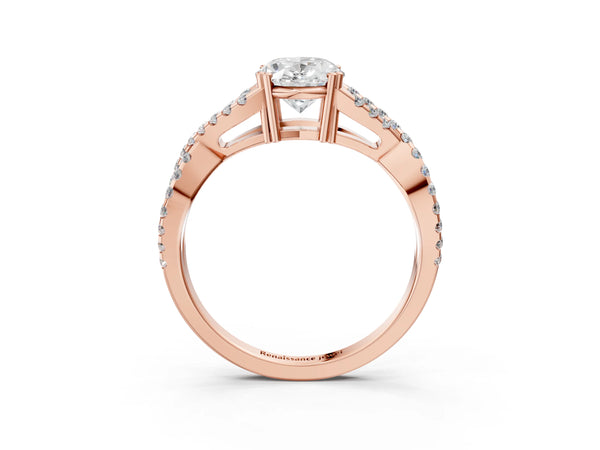 Rose gold Oval Solitaire Twist Band with Pavé Setting and Four-Prong Setting_69