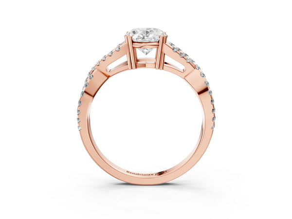 Rose gold Oval Solitaire Twist Band with Pavé Setting and Four-Prong Setting_75