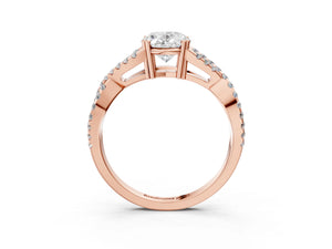 Rose gold Oval Solitaire Twist Band with Pavé Setting and Four-Prong Setting_81